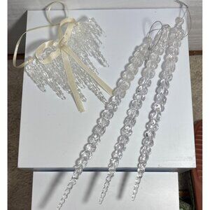 Clear Acrylic Icicle Christmas Ornaments With Ribbon Lg Icicles 9"